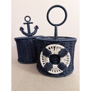 Ciroa Nautical Utensil Holder Set Anchor Coastal Wicker Resin Caddy Outdoor SET2